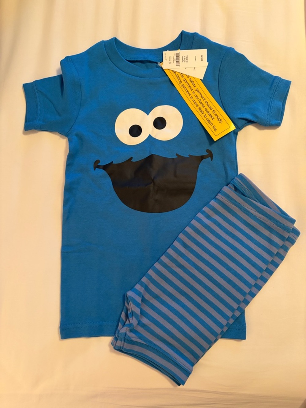GAP Bright Blue Cookie Face Pajama Set with Striped Pants